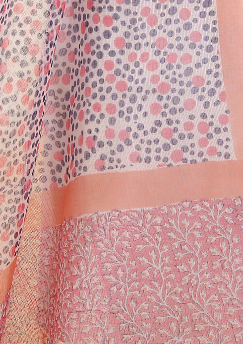 Kota Doria Dupatta in Pink and Peach Graphic Block Print